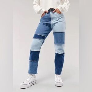 Hollister Patchwork Ultra High-Rise Vintage Straight Leg Denim Jeans Size 21R